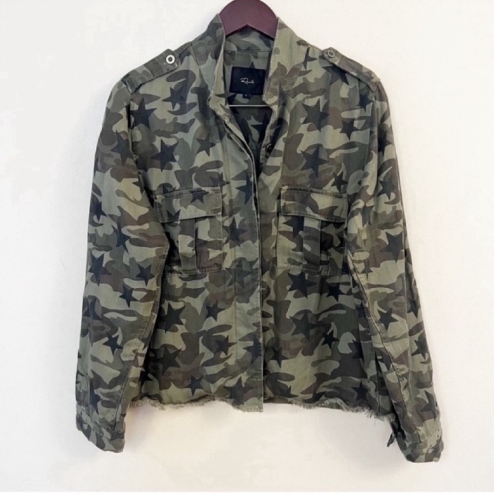 Rails Hendrick Star Camo Jacket Green Army Frayed Hem Women’s Small Button Front